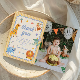 Tarjeta De Agradecimiento Animales de Safari Adorables Foto de Cumpleaños 1e