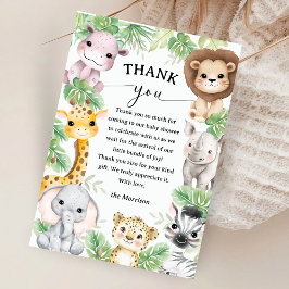 Tarjeta De Agradecimiento Animales de Safari Baby Shower Niño Tropical Graci