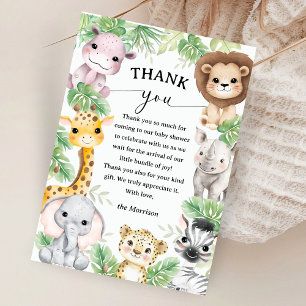 Tarjeta De Agradecimiento Animales de Safari Baby Shower Niño Tropical Graci