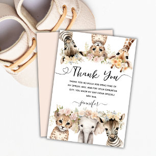 Tarjeta De Agradecimiento Animales de Safari Cumpleaños de Niña Agradecimien