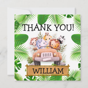 Tarjeta De Agradecimiento Animales de Safari Cumpleaños Salvaje Uno