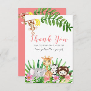 Tarjeta De Agradecimiento Animales de Safari Cute   Bebé rosa Shower