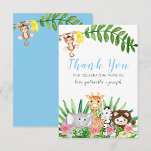 Tarjeta De Agradecimiento Animales de Safari Cute   Blue Baby Boy Shower