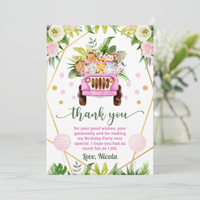 Tarjeta De Agradecimiento Animales de Safari de la Jungla Cumpleaños Niños A (Anverso de pie)