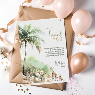 Tarjeta De Agradecimiento Animales de Safari de la Jungla Cumpleaños Vertica