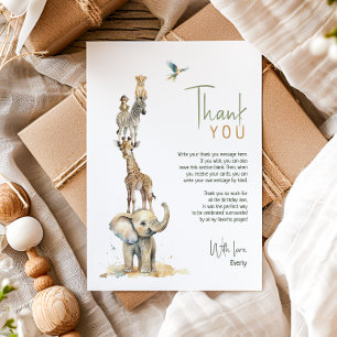 Tarjeta De Agradecimiento Animales de Safari de la Jungla Salvaje Cumpleaños