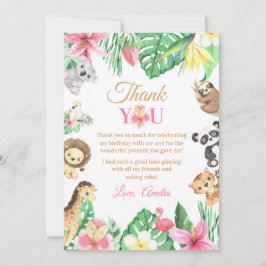 Tarjeta De Agradecimiento Animales de Safari Floral Rosa Cumpleaños Wild One