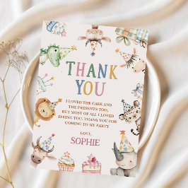 Tarjeta De Agradecimiento Animales de Safari Lindos Cumpleaños Niña 1