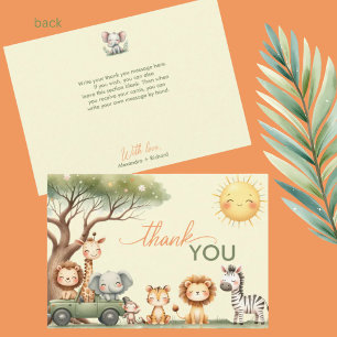 Tarjeta De Agradecimiento Animales de safari lindos para baby shower de géne