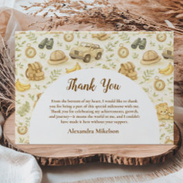Tarjeta De Agradecimiento Animales de Safari Neutros Cumpleaños Uno Primero