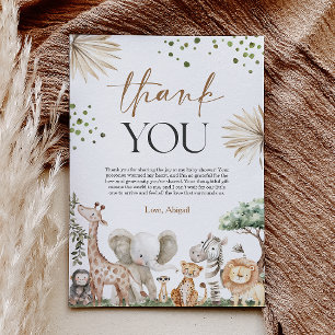 Tarjeta De Agradecimiento Animales de Safari para Baby Shower de Género Neut