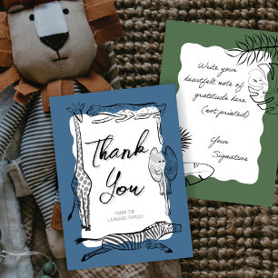 Tarjeta De Agradecimiento Animales de Safari Salvaje Marco Denim Azul