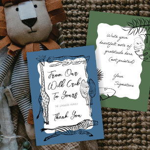 Tarjeta De Agradecimiento Animales de Safari Salvaje Marco Denim Azul