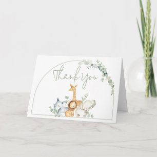 Tarjeta De Agradecimiento Animales de Safari Verde Baby Shower