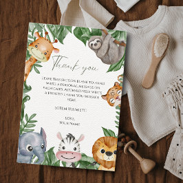 Tarjeta De Agradecimiento Animales de Safari Wild One Baby Shower