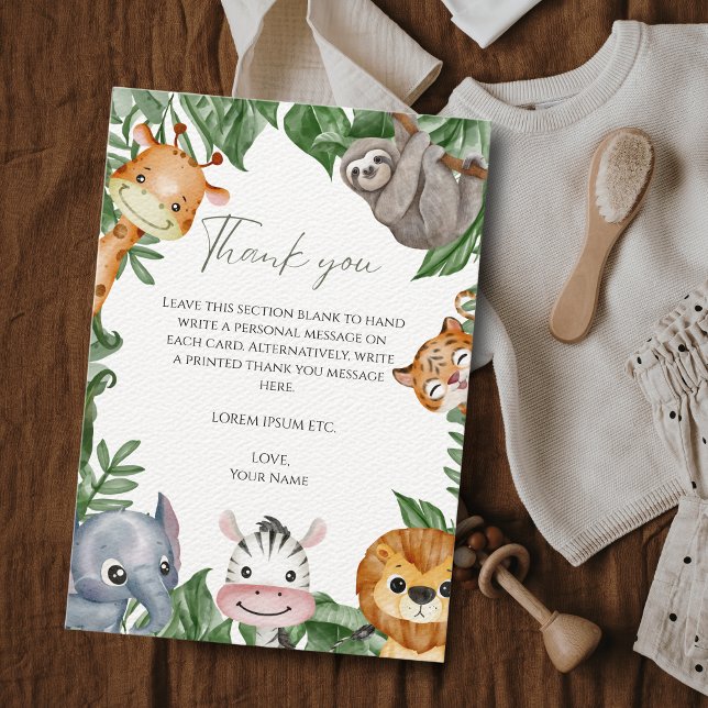 Tarjeta De Agradecimiento Animales de Safari Wild One Baby Shower (Subido por el creador)