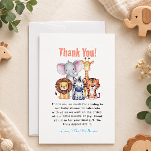 Tarjeta De Agradecimiento Animales de Safari Wild One Niño Baby Shower