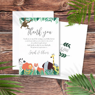Tarjeta De Agradecimiento Animales de selva Safari Baby Shower