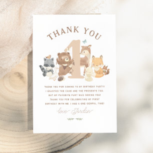 Tarjeta De Agradecimiento Animales de Woodland adoran primera fiesta de cump