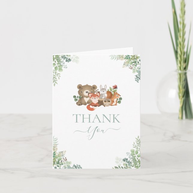 Tarjeta De Agradecimiento Animales de Woodland Baby Shower Gracias Gabinete (Anverso)