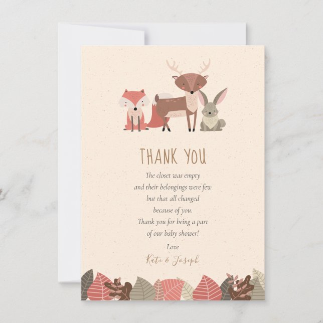 Tarjeta De Agradecimiento Animales de Woodland Baby Shower Gracias Poem (Anverso)