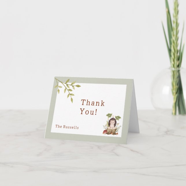 Tarjeta De Agradecimiento Animales de Woodland Baby Shower Hedgehog Gracias (Anverso)
