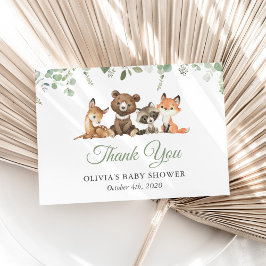 Tarjeta De Agradecimiento Animales de Woodland, Bosque, Salvaje, Baby Shower