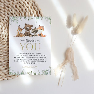 Tarjeta De Agradecimiento Animales de Woodland, Bosque, Salvaje, Primer Cump