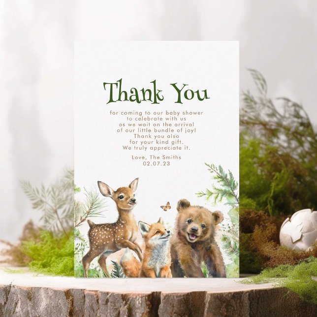 Tarjeta De Agradecimiento Animales de Woodland cautivan a Baby Shower Gracia (Woodland Animals Thank You Cards)