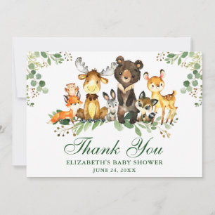 Tarjeta De Agradecimiento Animales de Woodland de color de agua de Baby Show
