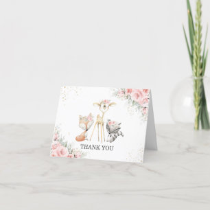 Tarjeta De Agradecimiento Animales de Woodland Delgados Bebés Florales Rosa