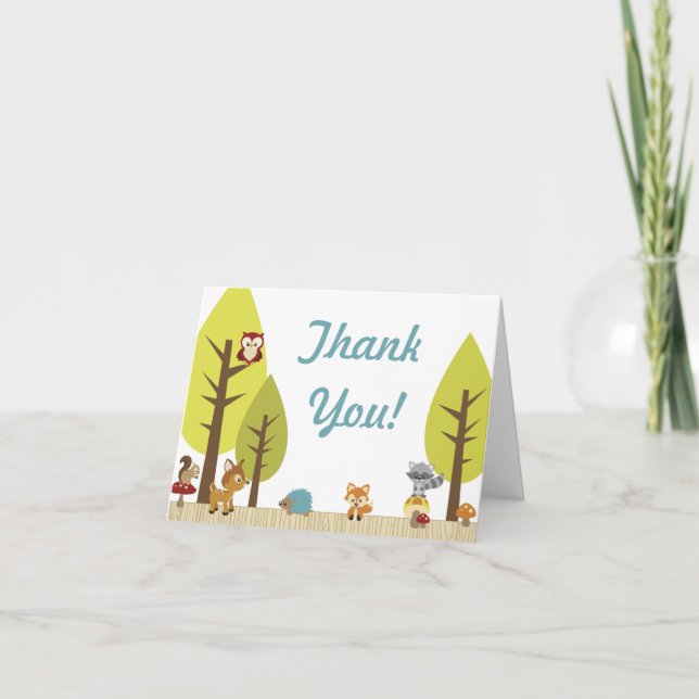 Tarjeta De Agradecimiento Animales de Woodland doblados (Anverso)