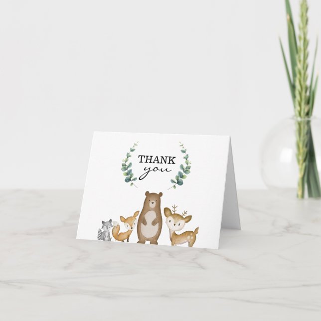 Tarjeta De Agradecimiento Animales de Woodland doblados Gracias Cartas (Anverso)