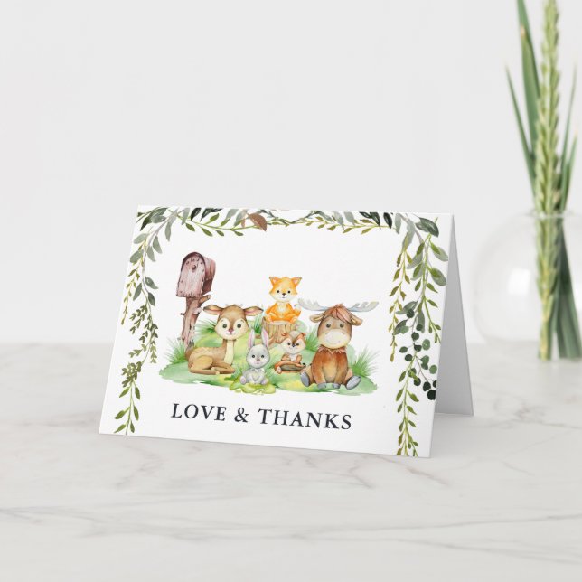 Tarjeta De Agradecimiento Animales de Woodland | Forest Baby Shower Gracias (Anverso)
