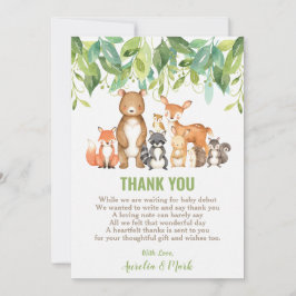 Tarjeta De Agradecimiento Animales de Woodland Niño de la selva Baby Shower 