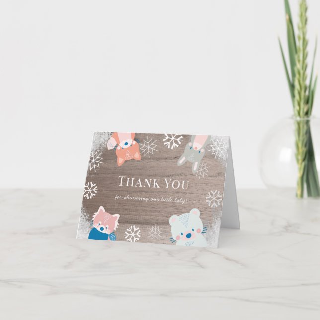 Tarjeta De Agradecimiento Animales de Woodland reproducen Baby Shower ruso (Anverso)