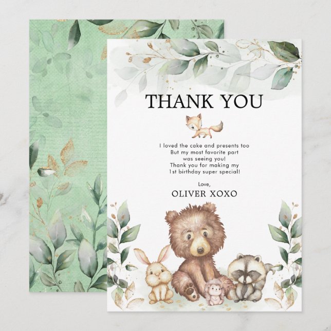Tarjeta De Agradecimiento Animales de Woodland Salvajes Un Verdor Cumpleaños (Anverso / Reverso)