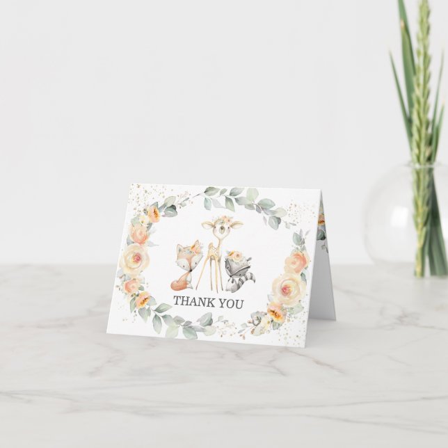 Tarjeta De Agradecimiento Animales de Woodland singulares Bebé Floral Amaril (Anverso)