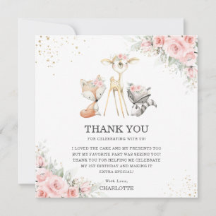 Tarjeta De Agradecimiento Animales de Woodland singulares Cumpleaños Floral 