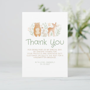Tarjeta De Agradecimiento Animales del Bosque Baby Shower sin Distinción de 