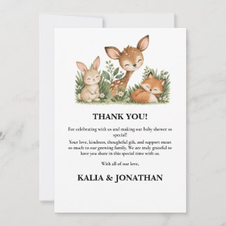 Tarjeta De Agradecimiento Animales del Bosque Boho Vegetación Baby Shower