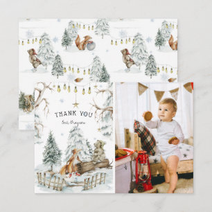 Tarjeta De Agradecimiento Animales del Bosque de Bosques de Invierno Cumplea