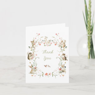 Tarjeta De Agradecimiento Animales del Bosque de Flores Acuarela Baby Shower