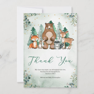 Tarjeta De Agradecimiento Animales del bosque de invierno Baby Shower