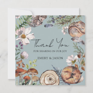 Tarjeta De Agradecimiento Animales del Bosque Polvoriento Azul Baby Shower