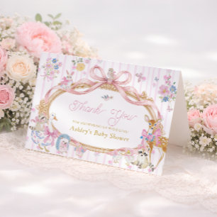 Tarjeta De Agradecimiento Animales del Bosque Rosa Cumpleaños de Bebé Gracia