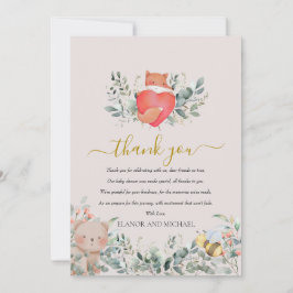 Tarjeta De Agradecimiento Animales del bosque rústico boho acuarela corazón