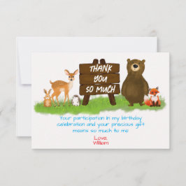 Tarjeta De Agradecimiento Animales del bosque rústico de cumpleaños