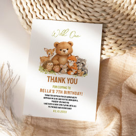 Tarjeta De Agradecimiento Animales del Bosque y la Madera Cumpleaños Salvaje