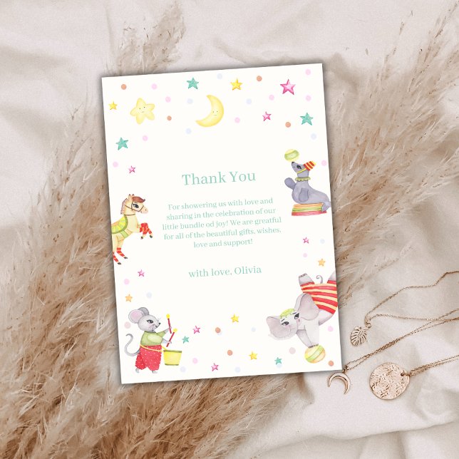 Tarjeta De Agradecimiento Animales del Carnaval del Circo Divertido y Bonito (Cute Fancy Circus Carnival Animals Baby Shower Thank You Card)